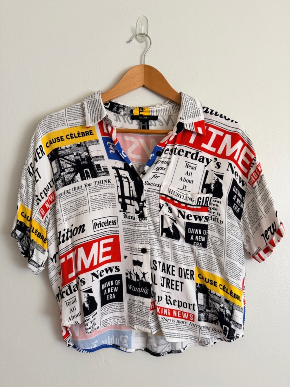 Newspaper Print Short Sleeve Botton down top